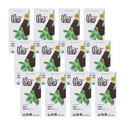 Theo Chocolate Organic Mint 70% Dark Chocolate Bar - Case of 12/3 oz