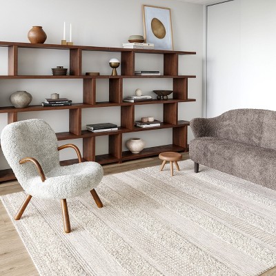 Cream Textured Synthetic 4' x 6' Rectangular Area Rug