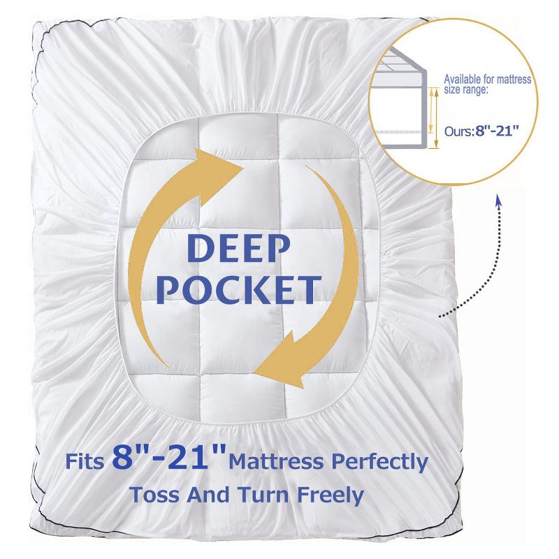HYLEORY Extra Thick Mattress Topper, Cooling Mattress Pad Cover, 2" Mattress Topper, 3 of 4