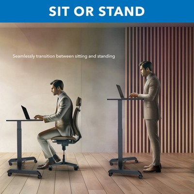 Black Adjustable Height Rolling Laptop Desk with Pneumatic Lift
