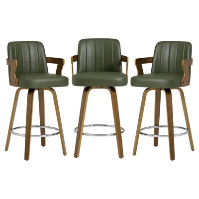 Bekrvio 26" Swivel Counter Height Bar Stools Set of 1/2/3/4,Faux Leather Upholstered Bar Chairs with Back & Arm for Kitchen Island,Black