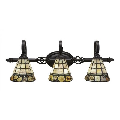 Toltec Lighting Elegante 3 - Light Vanity in  Dark Granite with 7" Cobblestone Art Glass Shade