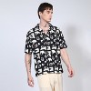 Campus Sutra Men Men's Onyx Black Oversized Geometric Foliage Shirt - 3 of 4