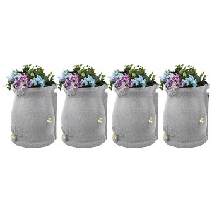 Good Ideas Rain Wizard 50 Gallon Rain Saver Barrel Water Storage Urn with Planter Space and 2 Brass Spigots, Light Granite (4 Pack) - 1 of 4
