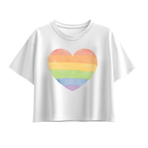 Girls' - Instant Message - Rainbow Heart Short Sleeve Boxy Graphic T-Shirt - 1 of 3