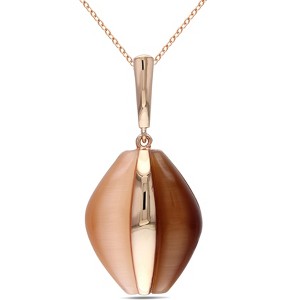 EVERLY JEWELRY | Rose Plated Sterling Silver 38 CT TGW Simulated Champagne and Coffee Cat Eye Pendant with Chain - 18 inch - 1 of 1