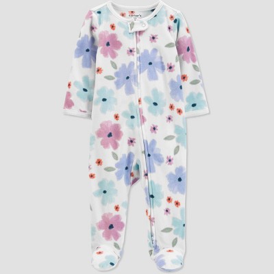 Carter's Just One You®️ Baby Girls' Floral Footed Pajama - White/Blue Newborn