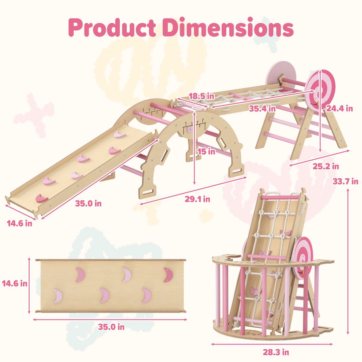 Pikler Triangle Set,7 in 1 Toddler Climbing Triangle Indoor,Foldable Toddler Climbing Toys Indoor 1-3,Pikler Triangle Climbing Toys for 1 Year Old - thumbnail 2
