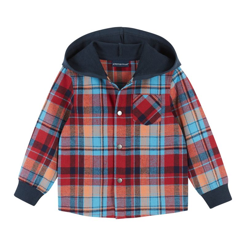 Andy & Evan  Infant  Boys Navy & Red Plaid Hooded Flannel Set, 3 of 6