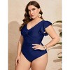 Women's Plus Size V Neck Swimwear One Piece Slimming Bathing Suit Halter Push Up Tummy Control Swimsuit - 3 of 4