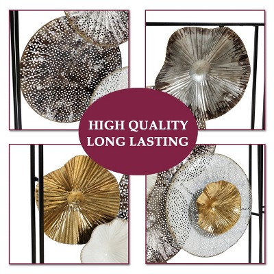 Set of 2 Multi-Color Abstract Metal Flower Wall Art Panels