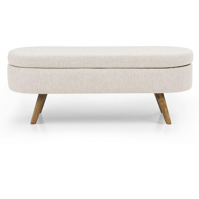 NicBex Oval Upholstered Linen Storage Bench Beige
