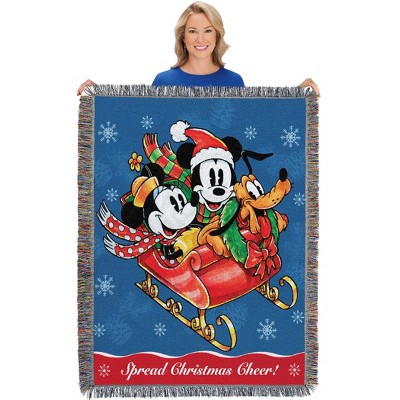 Disney's Mickey Mouse, "Sleigh Ride" Woven Tapestry Throw Blanket, 48" x 60", Multi Color