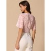 INSPIRE CHIC Women's Floral Flare Short Sleeve V Neck Summer Smocked Crop Tops - 4 of 4