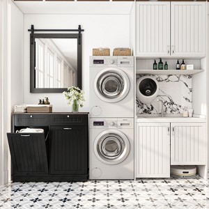 Two-Compartment Tilt-Out Trash Cabinet, Pet Proof Kitchen Trash Cabinet, Free Standing Laundry Sorter Cabinet, Laundry Hamper - 1 of 4