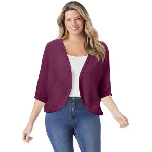 Woman Within Plus Size Rib Trim Cardigan Shrug - 1 of 4