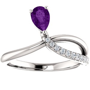 Pompeii3 1/2 Ct Amethyst Pear Shape Unique Diamond Ring 14k White Gold - 1 of 4
