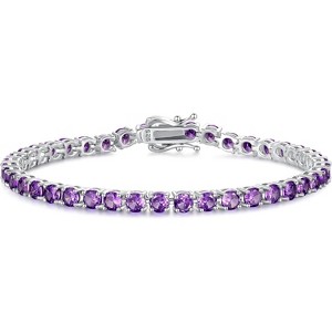 Sterling Silver Birthstone Tennis Bracelet, 4mm Wide 7.2 Inch Fine Jewelry for Wedding, Prom, Birthday Gift for Women - 1 of 4