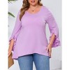 Womens Plus Size Tops 3/4 Ruffle Sleeve Shirts Loose V-Neck Dressy Casual Tunic Blouses - 3 of 4