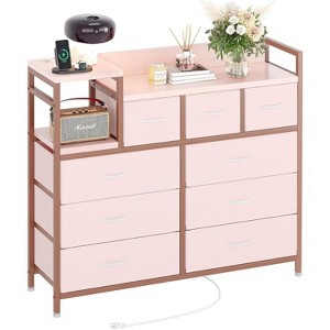 9-Drawer Storage Dresser - Steel/MDF Frame with Charging Station, 3-Size Drawers for Bedroom/Living Room - 1 of 4