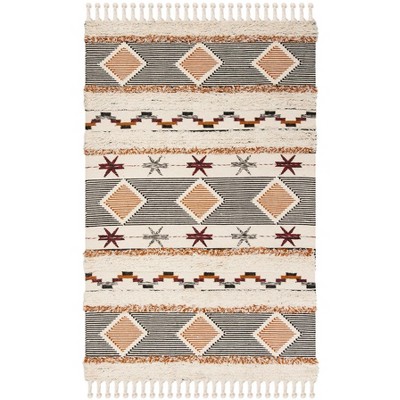 Kenya Hand-Knotted Black and Ivory Wool Rug, 4' x 6'