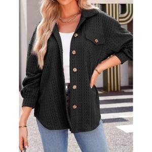 Women's Oversized Button Down Shirt Long Sleeve Pocket Casual Shirt Jacket - 1 of 4