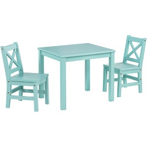 eHemco Solid Hard Wood Kids Table and X-Back Chairs, 3 Piece Set - 1 of 4