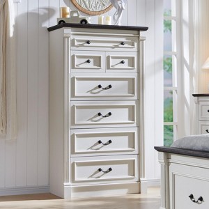 Farmhouse 7 Drawers Dresser for Bedroom,  57″ Tall Dressers w/Roman Column, White - 1 of 4