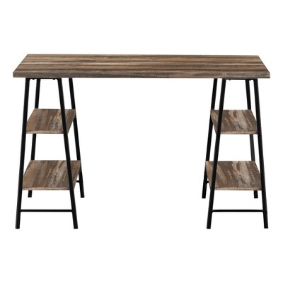 Vynxaria 48" Brown Writing Desks Laminate Black Metal Computer Desk Contemporary Home Office Workstation with Storage Shelves
