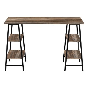 Vynxaria 48" Brown Writing Desks Laminate Black Metal Computer Desk Contemporary Home Office Workstation with Storage Shelves - 1 of 4
