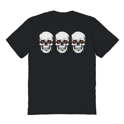Rerun Island Men's 3 Skulls Pumpkin Eyes Halloween Short Sleeve Graphic Cotton T-Shirt
