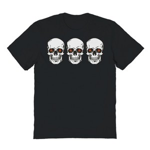 Rerun Island Men's 3 Skulls Pumpkin Eyes Halloween Short Sleeve Graphic Cotton T-Shirt - 1 of 2