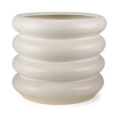 HomeRoots 14" Cream Cylinder Ceramic Table Vase