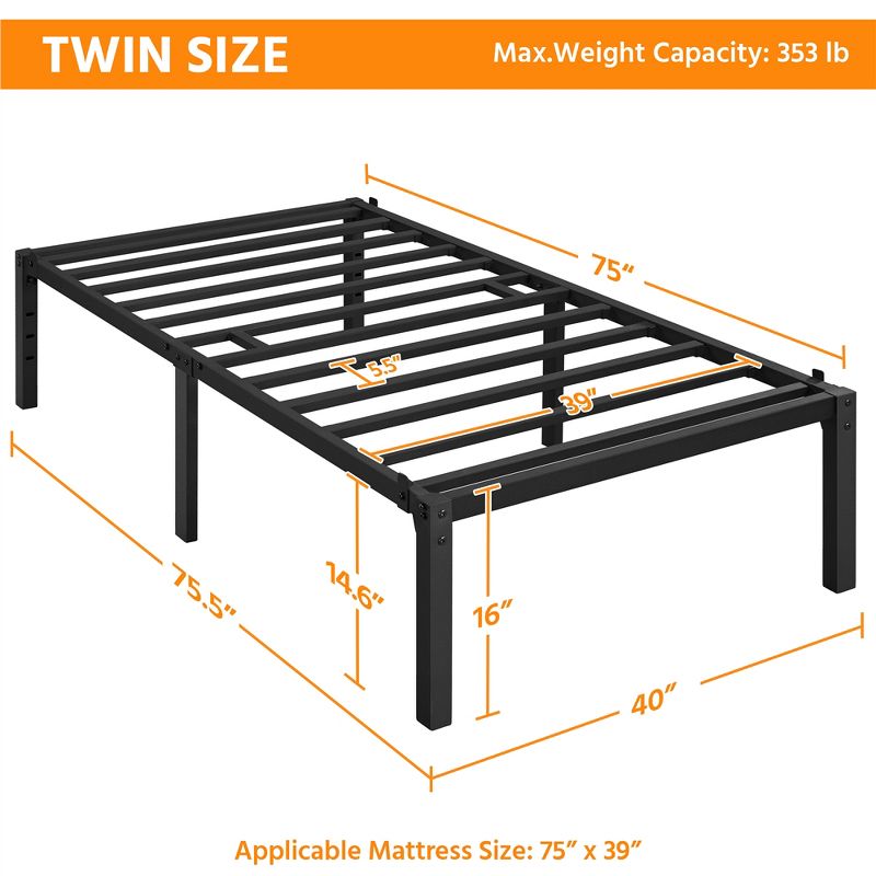 Yaheetech Metal Platform Bed Frame with Heavy Duty Steel Slat Support, 3 of 9