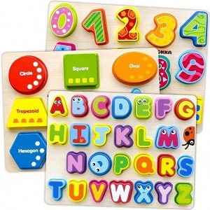 Wooden Puzzles for Game with Numbers, Alphabet Shapes - Gift - 1 of 4