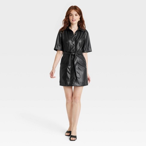 Black Short Sleeve Knot Front Shirt Dress | Womens | X-Large (Available in XS, S, M, L) | Lulus | Stretchy Fabric