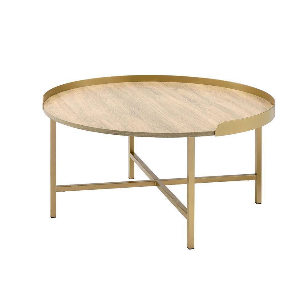 Photos - Coffee Table Acme Furniture Mithea  Oak Table Top/Gold Finish
