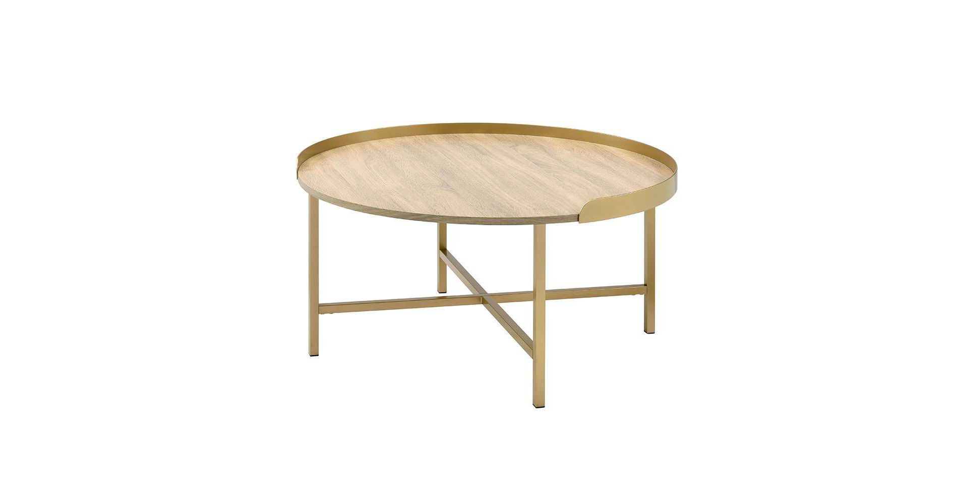 Acme Furniture Mithea Coffee Table Oak Table Top/Gold Finish
