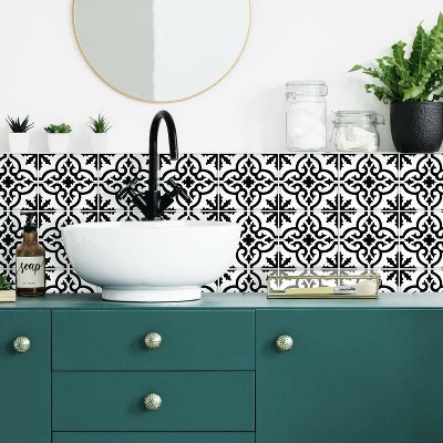 Ornate Tile Backsplash Peel and Stick Giant Wall Decal Black/White - RoomMates