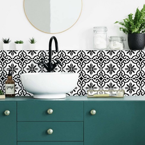Ornate Tile Backsplash Peel And Stick Giant Wall Decal Black/white -  Roommates : Target