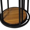 Royal Hampton Nesting Table Set of 2, Round Brown Solid Wood Top, Black Metal Frame - 4 of 4