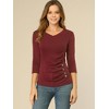 INSPIRE CHIC Women's V Neck 3/4 Sleeves Solid Knitted Buttons Decor Ruched Blouse - 3 of 4