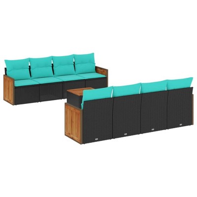 vidaXL 9 Piece Garden Sofa Set with Cushions Black Poly Rattan