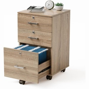 VINGLI 3 Drawer File Cabinet with Lock, Wood Filing Cabinets for Home Office, Printer Stand, File Organizer for Letter Sized Files - 1 of 4