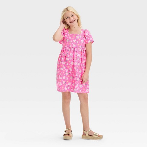 Barbie Little Girls Short Sleeve Dress Pink 7-8 : Target