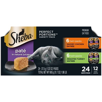 Sheba Perfect Portions Pate Chicken &#38; Turkey Premium Adult Wet Cat Food All Stages - 2.6oz/12ct Variety Pack