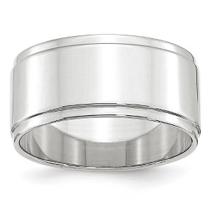 Black Bow Jewelry 10mm 10K White or Yellow Gold Flat Ridged Edge Standard Fit Band - 1 of 4