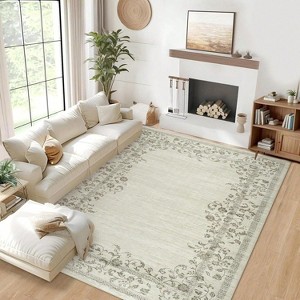 Flower Print Carpet Washable Area Rug Low Pile Soft Carpet Foldable Indoor Carpet - 1 of 4