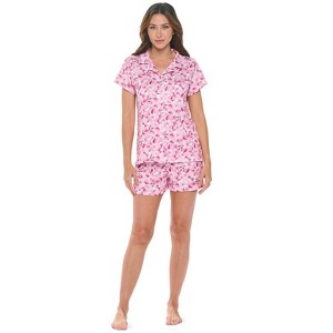 Casual Nights Women's Rayon Printed Short Sleeve Capri Pajama Set - 1 of 4
