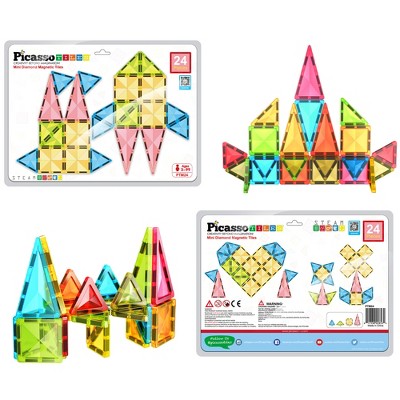 PICASSO-TILES 24 PC Travel Size Magnetic Tiles, Magnetic Building Blocks for Kids, Magnet for Kids 3+